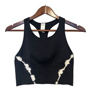 ZYIA Hendrix Tie Dye Halter Black White Compression Active Crop Top Size Small